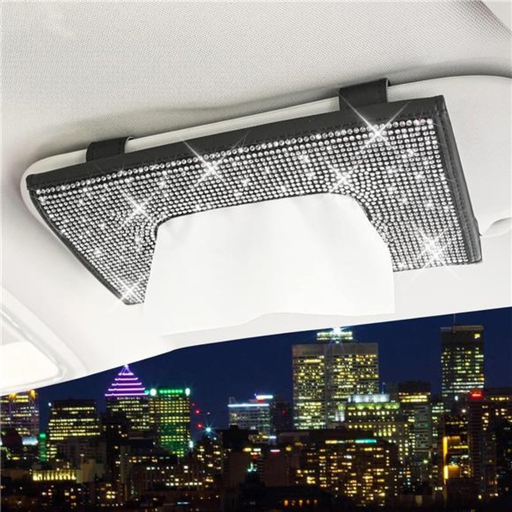Bling Car Sun Visor Tissue Box Holder,Crystal Sparkling Napkin Holder,PU Leather